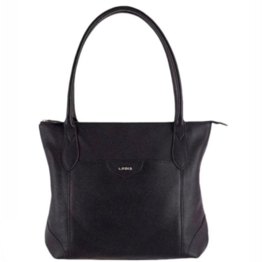 LODIS Large Black Leather Tote Bag